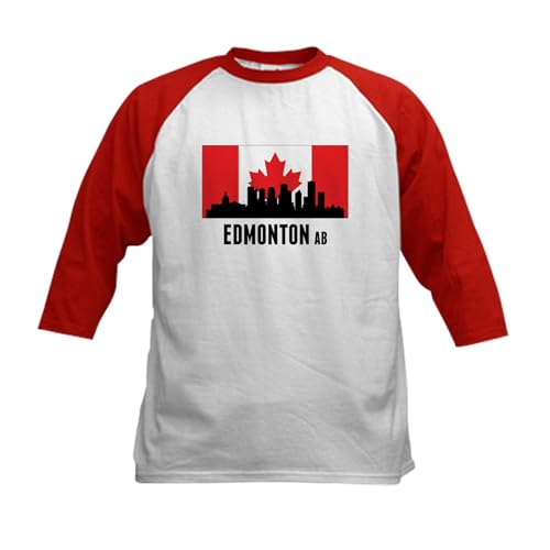 CafePress Edmonton AB Canadian Flag Baseball Jersey Kids Cotton Baseball Jersey, 3/4 Raglan Sleeve Shirt