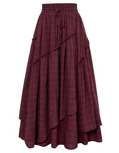 Scarlet Darkness Women Plaid Skirt High Waist A Line Long