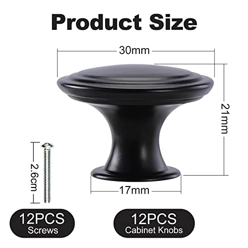 TsunNee Vintage Cabinet Knobs, Chic Drawer Knobs, Antique Style Kitchen Cupboard Handles, 30mm Round Furniture Door Knobs (12, Black) - Image 2