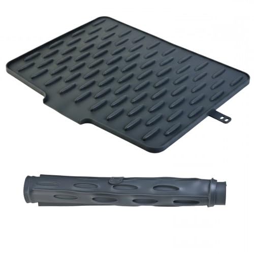 Silicone Dish Drying Mat, 30x40cm Non-Slip Draining Board for Kitchen Sink, Flexible and Foldable Sink Mat, Grey