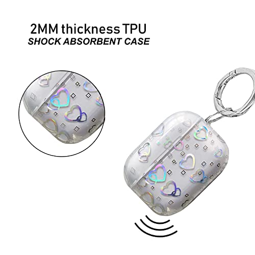 J.west Compatible With Airpods 3 Case Clear Laser Glitter Heart Pattern Fashion Flexible Soft Durable Slim Shockproof Airpods Case With Keychain For Airpods 3Rd Generation For Women Girls #TOP3