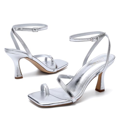 Women Kitten Heels for Dressy Occasions Square Toe Lace Up Ankle Strap Heeled Sandals Open Toe High Heel Shoes for Party2