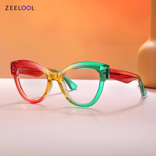 Image of Zeelool Rainbow Cat Eye Glasses Frame for Women, Fashion Desingn Eyeglasses Frame with Non-prescription Clear Lens Rosalee ZJGT701440-03 Multicolor