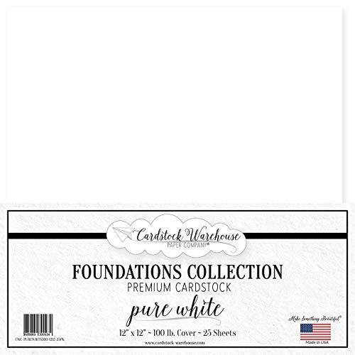 Pure White Cardstock Paper - 12 x 12 inch Premium 100 LB. Cover from - 25 Sheets from Cardstock Warehouse