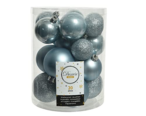 Kaemingk Weihnachtskugeln Kunststoff 4-6cm x 20 Stück Mix Christbaumkugeln Set hellblau Nebelblau