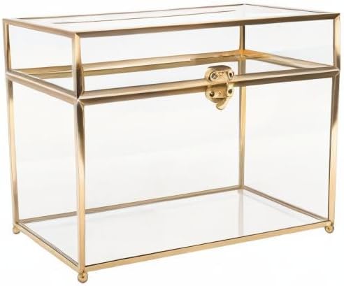 HighFree Glass Card Box, Large Clear Card Box for Wedding Receptions, Decorative Storage Box for Baby Shower, Birthday Party, Bridal Shower (With Slot, Gold)