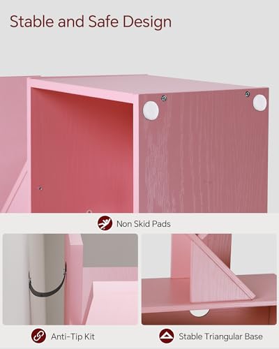 Image of SUNMORY 6 Tier Tree Bookshelf, Tall Small Bookcase with Storage Cabinet | Modern Narrow Bookshelves Organizer, Floor Standing Book Case Shelf for Bedroom Living Room Home Office Corner, Pink