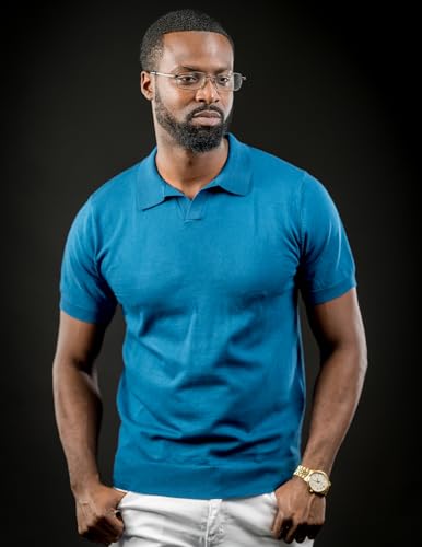 Image of COOFANDY Men's V Neck Short Sleeve Stretch Knit Polo Shirt