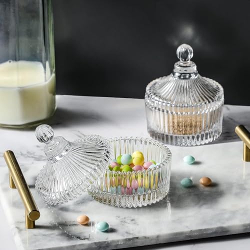 Image of Glass Candy Dish with Lid, Crystal Candy Jar, Decorative Candy Bowl, Cookie Jar, Jewelry Dish, Covered Candy Jar, Small Glass Jars for Buffet, Kitchen, Home