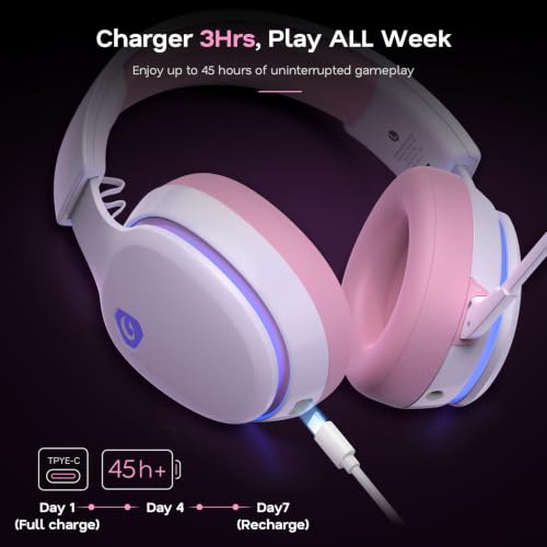 Image of AOC 2.4GHz Wireless Gaming Headset for PS5, PS4, PC, Switch, 45Hr, Pink | Bluetooth 6.0 Gaming Headphones with Noise Canceling Mic, 7.1 Virtual Surround, Great for Fortnite & Call of Duty /FPS Gamers