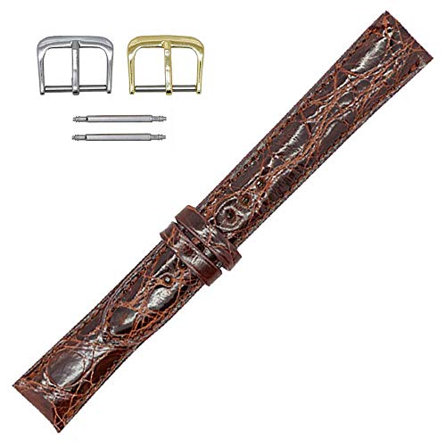19mm Cognac Genuine Crocodile â€“ Glazed Padded Stitched â€“ American Factory Direct - Replacement Watch Band Strap - Gold & Silver Buckles Included â€“ Made in the USA by Real Leather Creations FBA531