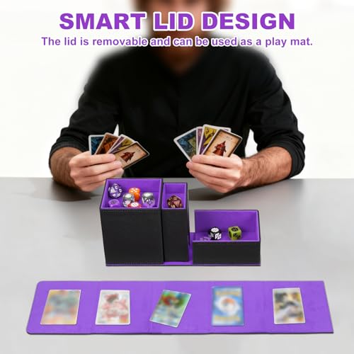 Jaffzora 3-in-1 Würfelturm & Würfelaufbewahrungsbox, magnetische Leder-Würfelschale, tragbarer Würfelhalter für Dungeons & Dragons, MTG, RPG und Tabletop-Spiele, Schwarz und Violett