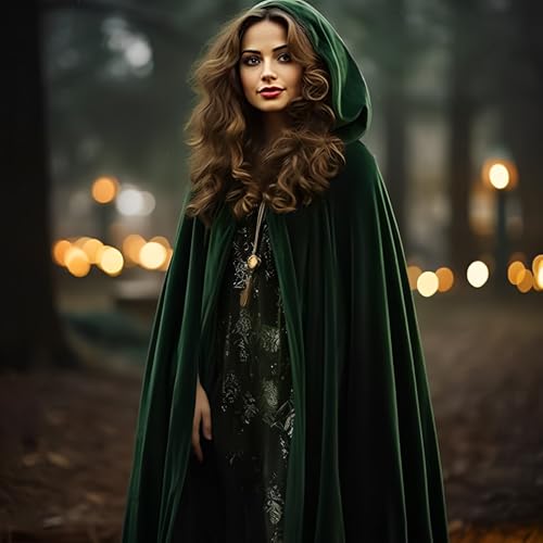 Scinzene Grüner Samt Umhang Mit Kapuze 170cm, Halloween Kostüm Damen, Hexen Kostüm, Herr Der Ringe, Elfen, Ghostface, Für Karneval Halloween Cosplay