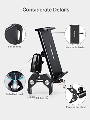 Elitehood Metal Ipad Mic Stand Holder, 360° Swivel Tilt Microphone Stand Phone Holder Mount, Aluminum Tablet Clamp Adapter For All Phone, Ipad Pro 12.9/11, Ipad, Ipad Mini Air And More 4-12.9" Tablet #TOP7