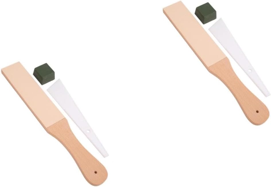 Uonlytech 2sets Leather Sharpening Strop Polish Compound Double-sided Polishing Board and Comfortable Handle for Woodworking Tools and Leather Crafting