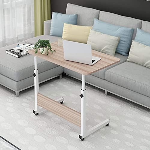 Supernic Mobile Laptop Table 40x60x (70-80) cm Side Table for Bed Sofa Lap Table with Wheel Height Adjustable Table Workstation for Reading Eating (Light Wood Color)