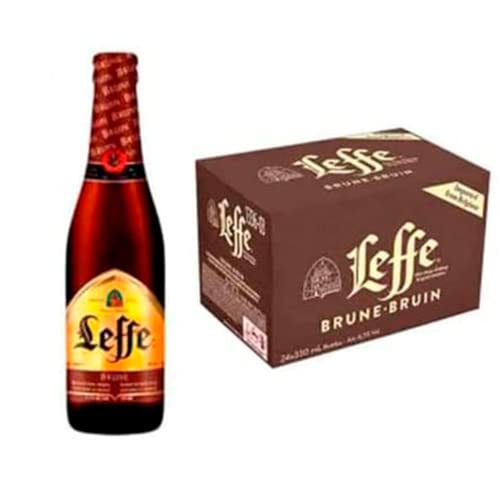 Leffe Brune, Pack 24 Botellas x 33 cl, Cerveza Belga, Brillante y Espuma Consistente, 6,5% Volumen de Alcohol