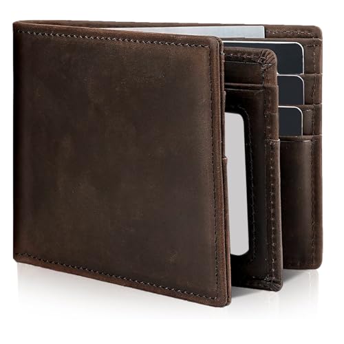 HRS Genuine Leather Mens Wallet Trifold RFID Blocking Money Clip for Men with 1 ID Window 12 Card Holders - image 1