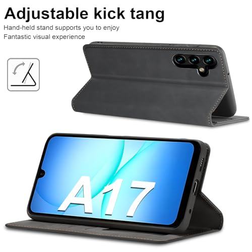 for Samsung Galaxy A17 Case Flip Leather Cover with Hinge Protection Funda, Slim Thin Magnetic A17 Wallet Case [1 Card Holder], Shockproof Protective Cover for Samsung A17 5g Phone Case (Black) by Qissy - Used condition - Image 3