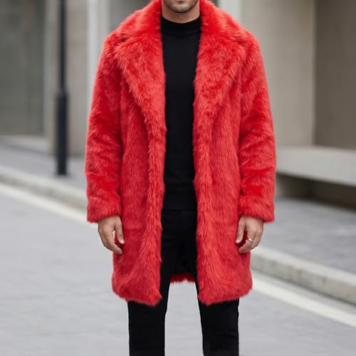 Image of Lisa Colly Mens Faux Fur Coat Jacket Winter Overcoat | Men's Faux Fur Long Jacket, Long Sleeve, Fluffy Warm, Winter Parka Coat