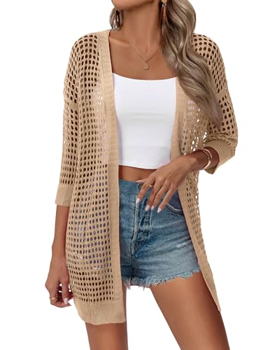 Image of Zeagoo Women's 2026 Summer Crochet Lightweight Cardigan Short Sleeve Boho Kimono Oversized Open Front Sweater Tops