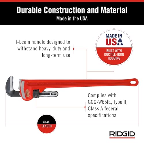 Image of Ridgid 31035 model 36 Heavy-Duty Straight Pipe Wrench, 36 inch Plumbing Wrench