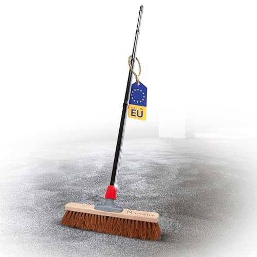 Novaliv Kokosbesen 40 cm mit Stiel Kokosborsten Besen Naturborsten mit stiel Ideal als Werkstattbesen Hallenbesen Industriebesen Hausbesen Kehrbesen Malerbesen Haarbesen Terassenbesen Besen weich
