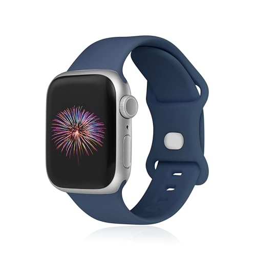 Image of Sport Bands Compatible with Apple Watch Band 38mm /40mm /41mm /42mm /44mm /45mm /49mm Women Men,Soft Silicone Strap Compatible with iWatch Ultra2 /Ultra Series10 /9 /8 /7 /6 /5 /4 /3 /2 /1 /SE Abyss Blue