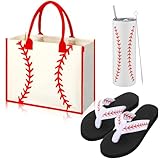 Patelai 3 Set Baseball Gifts Set for Women Included Tote Bag Sublimation Straight Tumblers Cups with Lid and Straw Flip Flops Size 10 Sandals Sports Essential Favors for Baseball Players Lovers