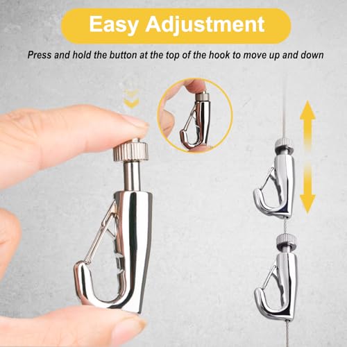 Image of 2PCS Adjustable Hooks,Sunxer Tool Gallery Picture Hanging System Fits 1mm-1.5 mm Wire Rope for Hanging Picture Photograph Mirror Artwork