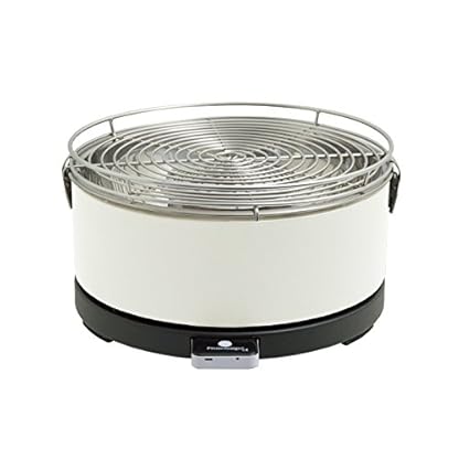 Feuerdesign Tischgrill "Mayon" - weiß, Holzkohlegrill mit Lüftermotor Grill und Grillzange