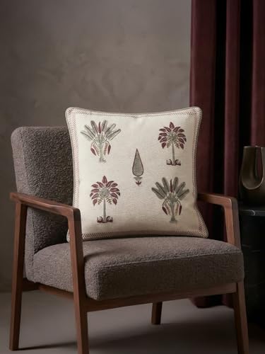 Image of NakhlaNoor Hand Block Print 100% Cotton Fabric Cushion Covers | Decorative Throw Pillow Covers for Sofa, Bed & Living Room | Soft & Durable Jaipuri Cushion Cover | Size - 16'' x 16'' | Set of 2