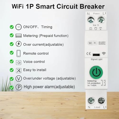 Interruptor Inteligente Tuya WiFi 1P+N con control remoto de energía 5