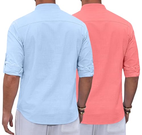 Image of Zombom Combo of Men's Casual Solid Cotton Polyester Blend Full Sleeve Straight Kurta Shirt (Pack of 2)