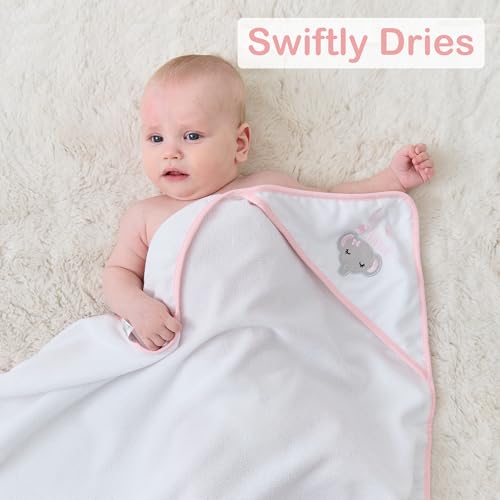 Image of Viviland Baby Towels and Baby Wash Cloths Set Hooded Baby Towels Baby Wipes Absorbent Bath Face Towels Burp Cloths or Face Towels for Girl Boy 6-Pack Size 28 x 28 Inch(Elephant Flower)