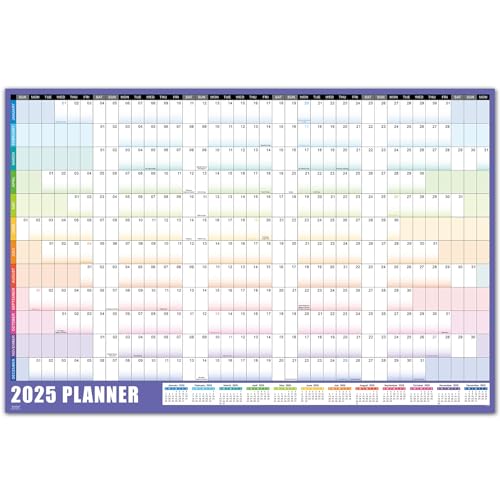 2025 Yearly Wall Calendar - Purple, 35" x 23" - Jan to Dec 2025, Round Stickers