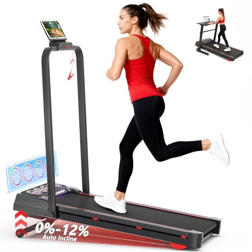 Image of Walking Pad Treadmill with Incline and Handle Bar, 7.5MPH Under Desk Foldable Treadmill for Home Office with Remote Control