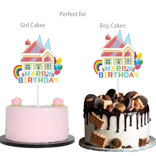 Cartoon Blue House Theme Birthday Cake Topper