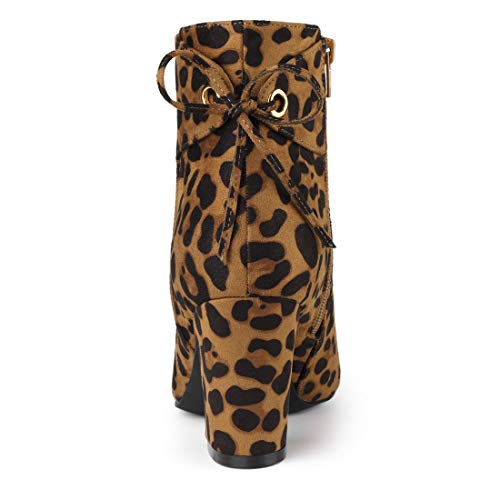 Allegra K Women's Round Toe Block Heel Zipper Leopard Ankle Boots 10 M US3