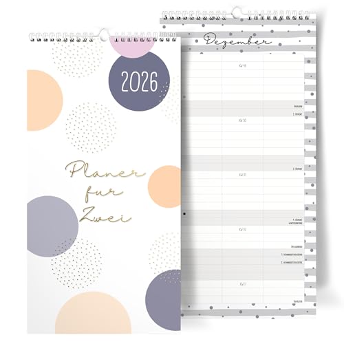 Familienplaner 2026 I 3 Spalten I Wandkalender 22 x 43 cm I [Blattgold] I Partnerkalender 2026 als Monatskalender I Familienkalender I Paarplaner zum Aufhängen I Extraseiten für die Urlaubsplanung