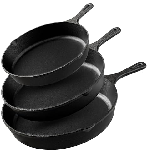 Utopia Kitchen Cast iron Skillets 3 Piece Set, Chefs Pan, Pre Seasoned Cast iron Skillets, 6, 8 & 10...
