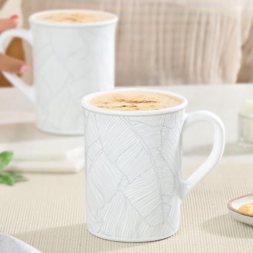 Image of Larah by BOROSIL 350ml x 2pc Opalware Ivy Tea /Coffee Mug Set, Microwave & Dishwasher Safe Embossed Design Crockery Ideal for Daily Use & Gifting