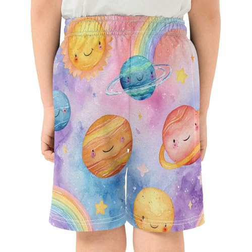 DOMIKING Planet Star Rainbow Pink Kids Shorts Pull-on Boys Shorts with Elastic Waist Casual Athletic Pants for Outdoor Summer3