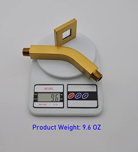 Aquaiaw Square Shower Arm And Anti-Scratch O-Ring Flange, 6 Inch, Solid Brass, Both Soldered 1/2 Npt Tapered Threads, Shower Head Arm, Wall Mount Shower Extension Arm (Brushed Gold) #TOP4