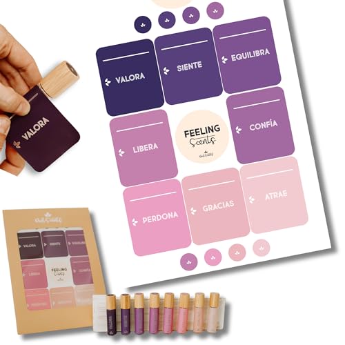 Roilscents , Etiquetas para Roll on aceites esenciales, Botella Rodillo para aceites esenciales, Rollon 10ml, Etiquetas Botes para Aromaterapia, Botella Cristal para Perfume