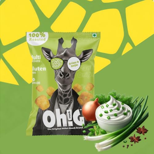 Image of Oh!G Cream & Onion Millet Puffs (18g) | 100% Roasted Healthy Snacks for Kids & Adults | Mini Pillow Pouches | Tiffin & Travel Diet Munchies | Pack of 10 (18g Each)