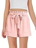 Haloumoning Mädchen Shorts Sommer Einfarbig Kurze Hose Kinder Hohe Taille Niedlich Rüschen Shorts mit Taschen 5 14 Jahre, Rosa, 9 10 Jahre