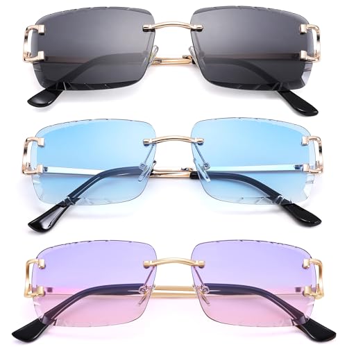 Image of Hycredi Rimless Rectangle Sunglasses for Men /Women- Frameless Square Trendy Shade - Diamond Cutting Eyewear