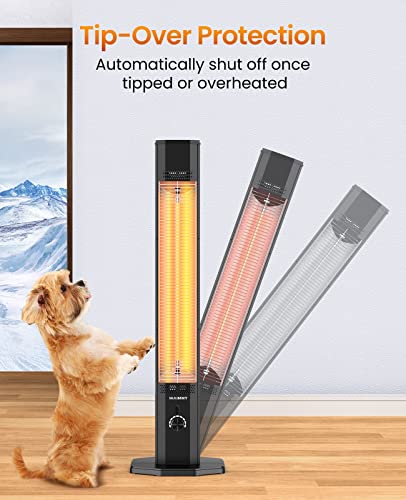 Outdoor Electric Patio Heater, Haimmy 42in Infrared Heater with Remote, 9 Heat Levels, 9H Timers, 1500W Instant Heating, Safety Lock, Tip-Over & Overheat Protection, IPX5 Waterproof Tower Space Heater