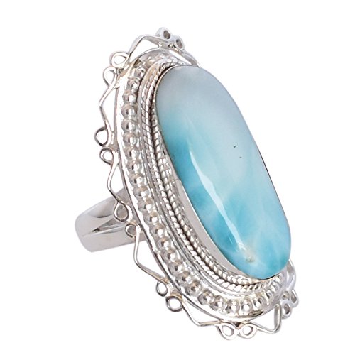 Bague en argent 925 Larimar l'esprit poétique d'une pierre naturelle bleue